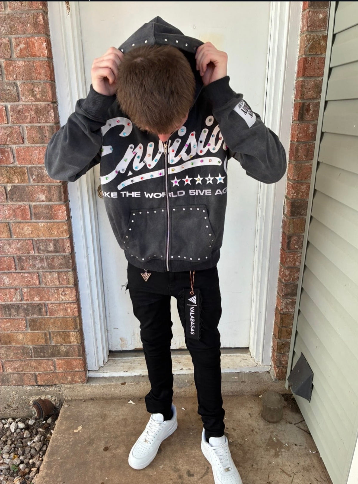 “MAKE THE WORLD 5IVE AGAIN” ACID WASH BLACK JACKET